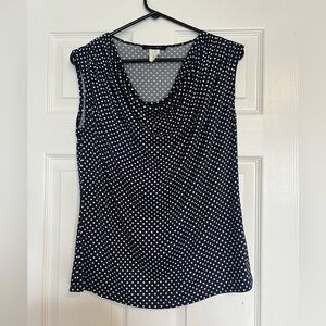 Blue and White Draped Sleeveless Blouse
